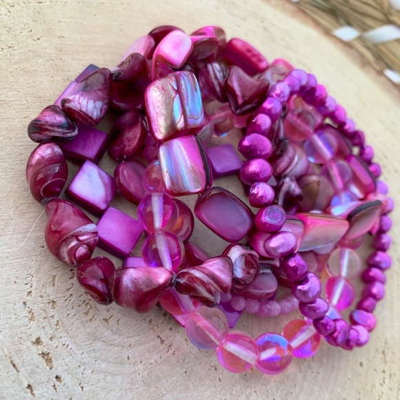 Genuine Pink Purple Freshwater Pearl & Mother Of Pearl Shell Bead Bracelets - Picture 8 of 14